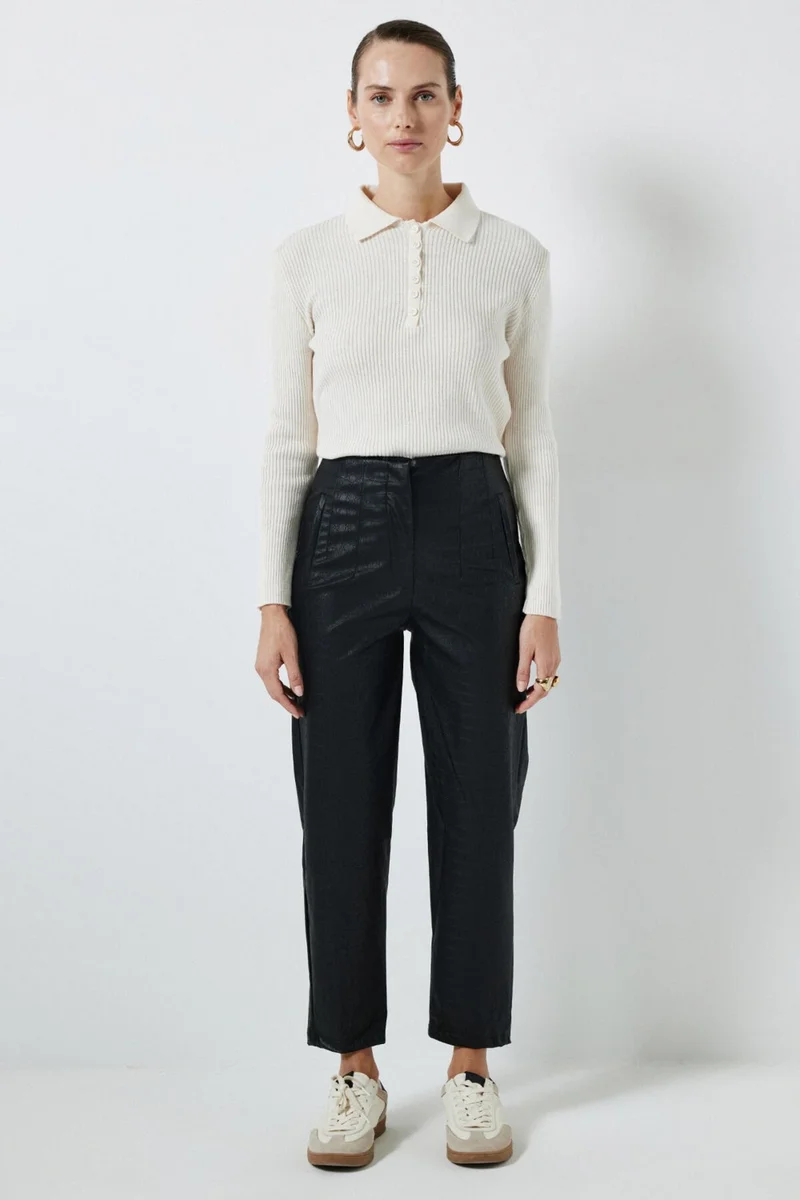 Touche Crocodile Pattern High Waist Leather Trousers