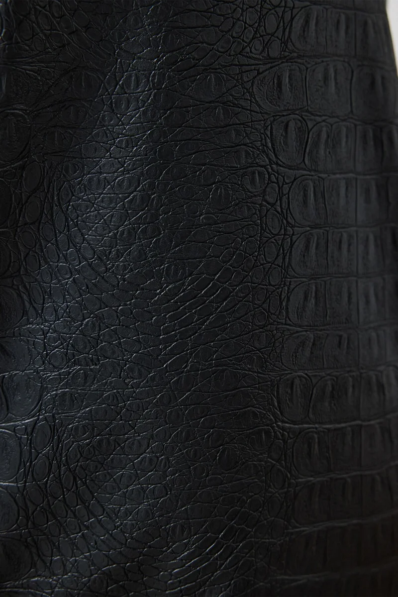 Touche Crocodile Pattern High Waist Leather Trousers