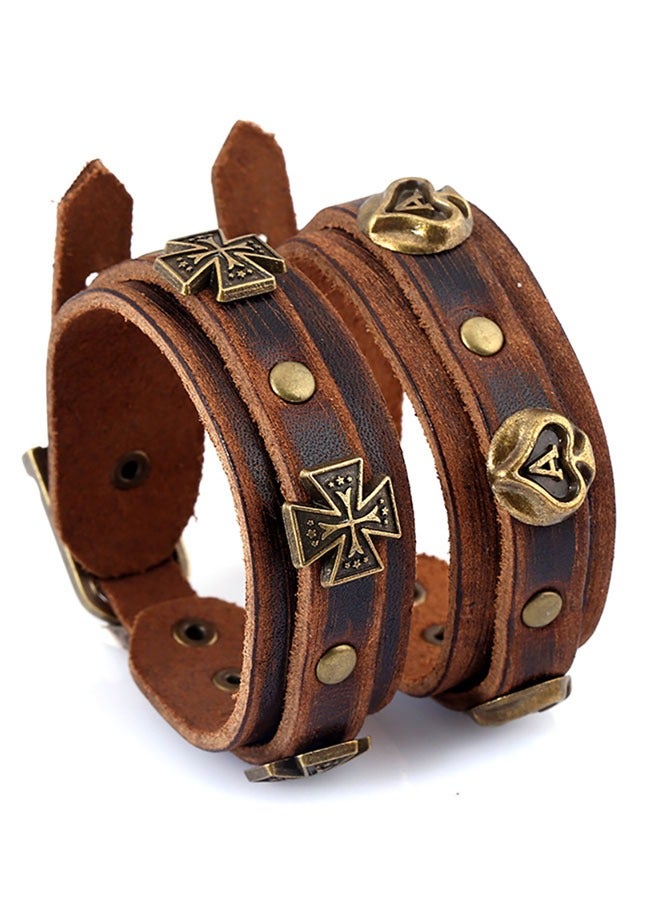 HAWAWA 2pcs Punk Leather Cuff Bracelet Adjustable Straps Wrap Bracelets Vintag Leather Wristbands for Men and Women - Image 1