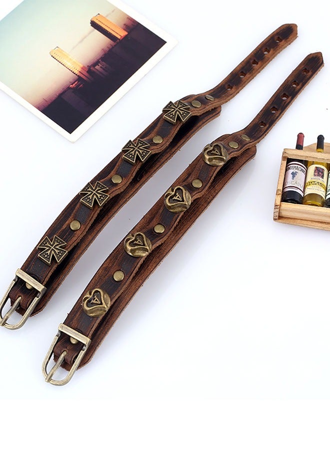 HAWAWA 2pcs Punk Leather Cuff Bracelet Adjustable Straps Wrap Bracelets Vintag Leather Wristbands for Men and Women - Image 5