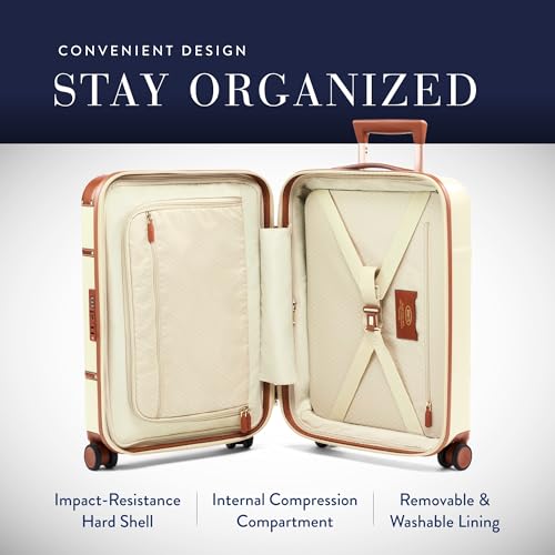 Bric's Bellagio 3.0 Spinner Trunk - Luxury Hardshell Luggage with Large Wheels, Telescopic Handle, Leather Detailing - Expandable Rolling Suitcase - 21" Carry On - Cream - Image 4