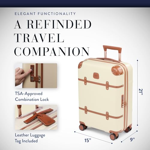 Bric's Bellagio 3.0 Spinner Trunk - Luxury Hardshell Luggage with Large Wheels, Telescopic Handle, Leather Detailing - Expandable Rolling Suitcase - 21" Carry On - Cream - Image 3