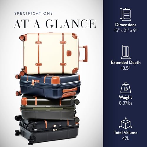 Bric's Bellagio 3.0 Spinner Trunk - Luxury Hardshell Luggage with Large Wheels, Telescopic Handle, Leather Detailing - Expandable Rolling Suitcase - 21" Carry On - Cream - Image 5