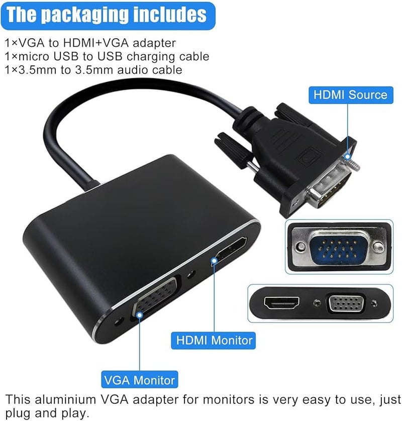 محول VGA إلى HDMI مع منفذ صوتي محول 1080P عالي الوضوح كامل التشغيل الفوري - Image 4