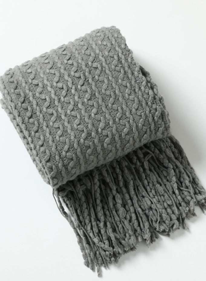 إسكدنيا شرابة تصميم نسيج محبوك بطانية لينة رمادي فاتح - Image 2