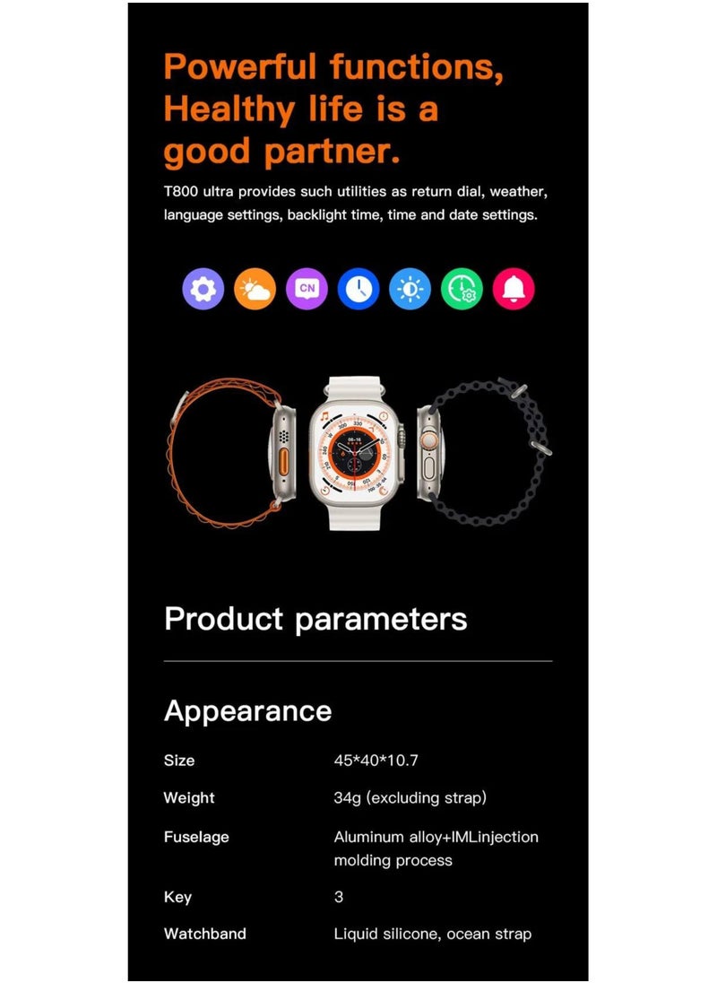 T800 ULTRA (2023) ساعة ذكية 1.99 بوصة IPS عرض NFC بلوتوث V5 Call شاحن لاسلكي
