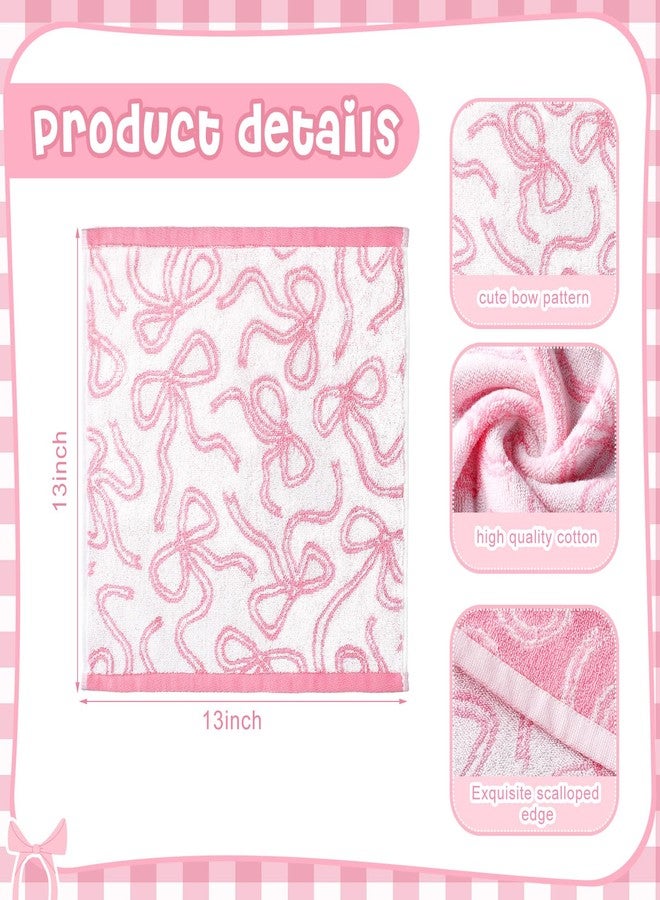 SmoothNovelty مجموعة مناشف وجه صغيرة من سموث نوفيلتي، 6 قطع، مزينة بفيونكة وردية، مصنوعة من القطن 100%، مقاس 13 بوصة × 13 بوصة، مناشف ناعمة ماصة لليدين واليدين، مناسبة للحمام والمنتجع الصحي والمطبخ للتجفيف والتنظيف (نمط كلاسيكي). - Image 2