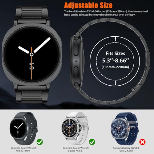PanPinnacle Stainless Steel Band For Galaxy Watch 8 Classic 46mm/Galaxy Watch 8 40mm 44mm Bands, Solid Metal Business Replacement Strap For Samsung Galaxy Watch 8 Band Men Women,Black - Image 4