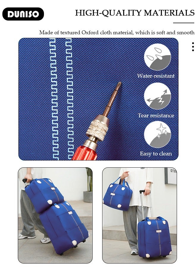 DUNISO Expandable Carry-on Luggage Set, Lightweight Pull Rod Bag,Carry On Suitcase with Wheels,Men's and Women's Carrying Fabric Duffel Bag,Large Capacity Wear-resistant Oxford Fabric Travel Luggage Set for Unisex Travel,2 Piece Set(Tote and Trolley Suitcase) - Image 2