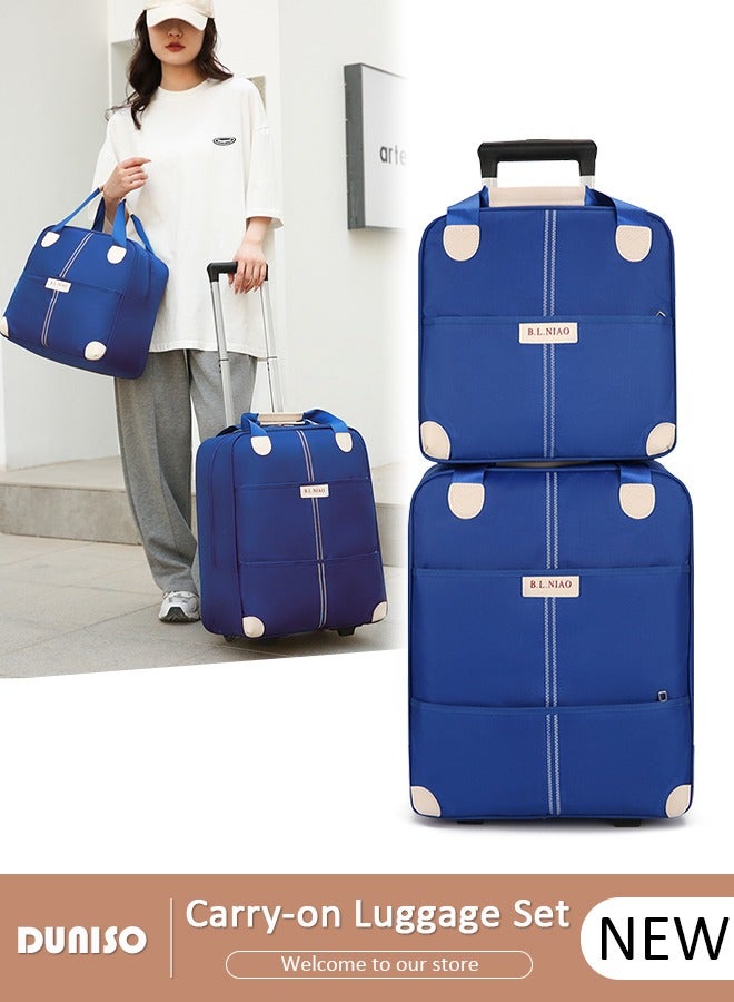 DUNISO Expandable Carry-on Luggage Set, Lightweight Pull Rod Bag,Carry On Suitcase with Wheels,Men's and Women's Carrying Fabric Duffel Bag,Large Capacity Wear-resistant Oxford Fabric Travel Luggage Set for Unisex Travel,2 Piece Set(Tote and Trolley Suitcase) - Image 1