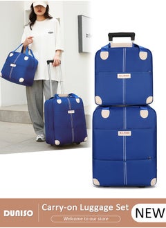 DUNISO Expandable Carry-on Luggage Set, Lightweight Pull Rod Bag,Carry On Suitcase with Wheels,Men's and Women's Carrying Fabric Duffel Bag,Large Capacity Wear-resistant Oxford Fabric Travel Luggage Set for Unisex Travel,2 Piece Set(Tote and Trolley Suitcase)  - Image 1