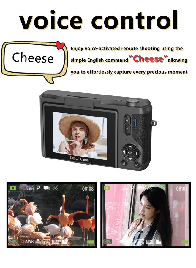 Generic - Digital Camera, 4K Vlogging Camera, Kids Camera 64MP Point and Shoot Digital Cameras with 64GB TF Card, 16X Zoom,Voice-controlled shutter - Image 1