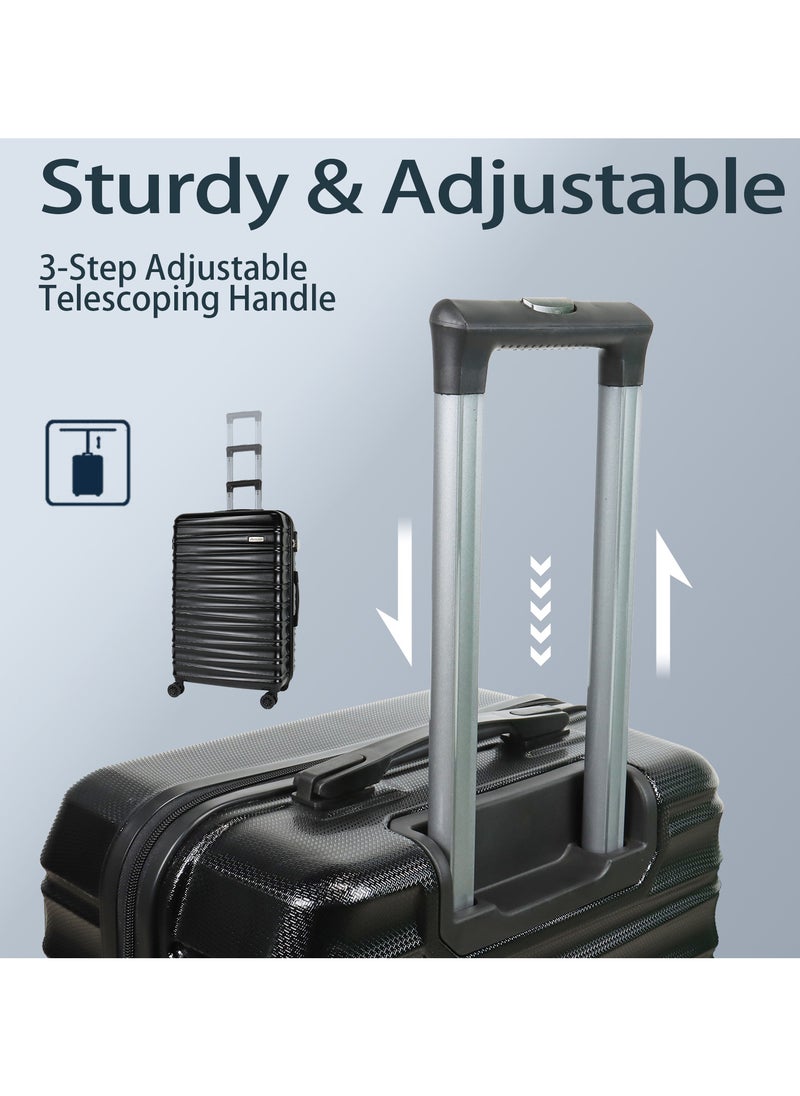 Aklsvion - Aklsvion 3 Piece ABS Hardside Spinner Luggage Hard Suitcase Trolley Set 20/24/28 Inch Spinner Wheels with Number Lock Luggage Collection Set of 3 Travel Luggage Bag Black - Image 1
