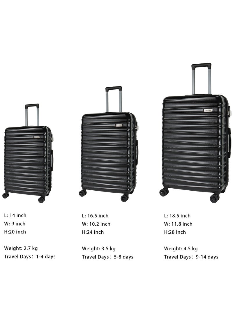 Aklsvion - Aklsvion 3 Piece ABS Hardside Spinner Luggage Hard Suitcase Trolley Set 20/24/28 Inch Spinner Wheels with Number Lock Luggage Collection Set of 3 Travel Luggage Bag Black - Image 1