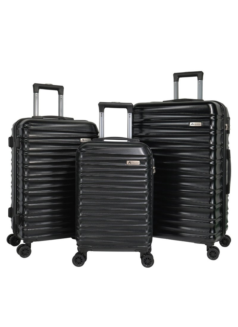 Aklsvion - Aklsvion 3 Piece ABS Hardside Spinner Luggage Hard Suitcase Trolley Set 20/24/28 Inch Spinner Wheels with Number Lock Luggage Collection Set of 3 Travel Luggage Bag Black - Image 1