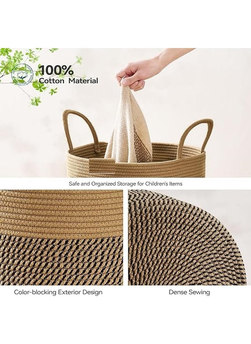 GRATIFY GRATIFY Laundry Basket Woven Hamper 15 D x 17 H inches Tall Cotton Rope Laundry Basket Large Clothes Hamper for Bedroom Baby Nursery Kids Organizer Mix Dark Brown  - Image 5