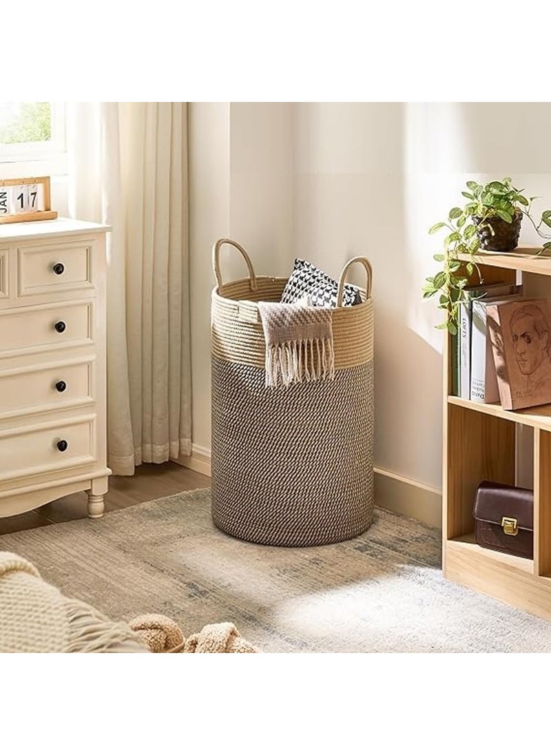 GRATIFY GRATIFY Laundry Basket Woven Hamper 15 D x 17 H inches Tall Cotton Rope Laundry Basket Large Clothes Hamper for Bedroom Baby Nursery Kids Organizer Mix Dark Brown  - Image 2