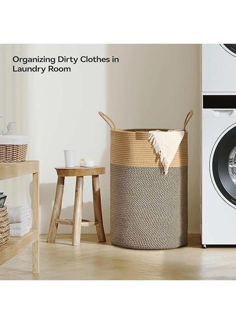 GRATIFY GRATIFY Laundry Basket Woven Hamper 15 D x 17 H inches Tall Cotton Rope Laundry Basket Large Clothes Hamper for Bedroom Baby Nursery Kids Organizer Mix Dark Brown  - Image 4