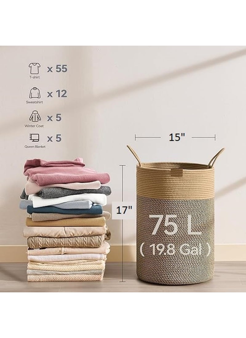 GRATIFY GRATIFY Laundry Basket Woven Hamper 15 D x 17 H inches Tall Cotton Rope Laundry Basket Large Clothes Hamper for Bedroom Baby Nursery Kids Organizer Mix Dark Brown  - Image 3
