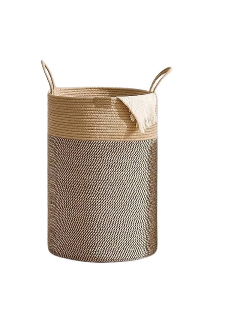 GRATIFY GRATIFY Laundry Basket Woven Hamper 15 D x 17 H inches Tall Cotton Rope Laundry Basket Large Clothes Hamper for Bedroom Baby Nursery Kids Organizer Mix Dark Brown  - Image 1