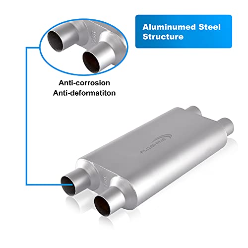 Floshine Universal 80Series Mufflers 2.5 Inch Dual Inlet (ID) 2.5 Inch Dual Outlet (ID), 3 Chamber Performance Automotive Muffler Exhaust FH20D20 - Image 2