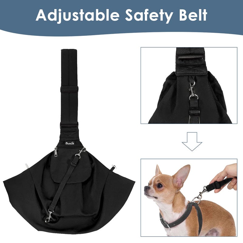 Lukovee Pet Sling, Hand Free Dog Sling Carrier Adjustable Padded Strap Tote Bag Breathable Cotton Shoulder Bag Front Pocket Safety Belt Carrying Small Dog Cat Puppy Machine Washable (Black, L) - Image 3