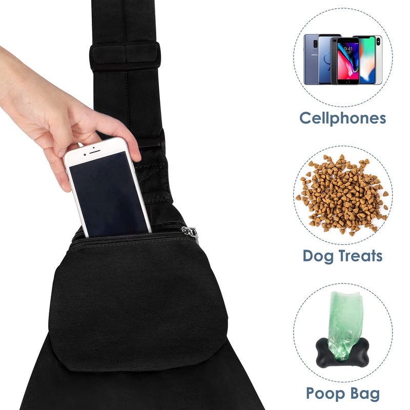Lukovee Pet Sling, Hand Free Dog Sling Carrier Adjustable Padded Strap Tote Bag Breathable Cotton Shoulder Bag Front Pocket Safety Belt Carrying Small Dog Cat Puppy Machine Washable (Black, L) - Image 4