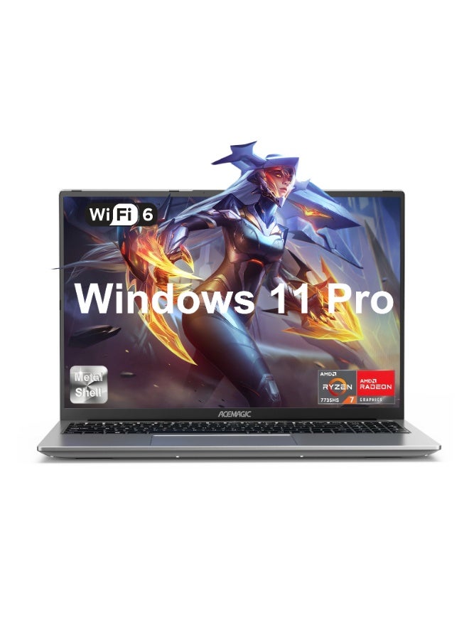 ACEMAGIC Laptop Gaming Acemagic 16-inch AMD Ryzen7 7735HS 16GB SO-DIMM DDR5 512GB SSD Windows 11 Pro Type-C/USB3.2/metal material/WIFI6/Bluetooth5.2 english grey english grey - Image 1