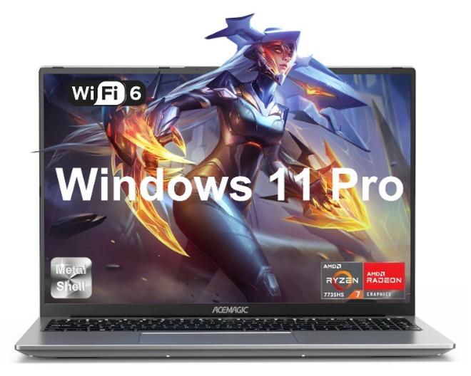 Acemagic Gaming Laptop With 16 Inch Full HD (1920x1200) Display, AMD Ryzen7 7735HS Processor/16GB RAM DDR5/512GB SSD/Windows 11 Pro/ english grey