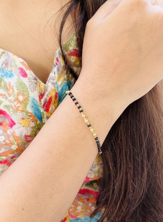 JHB Gold plated Beads and Black bead Hand Mangalsutra Bracelet for Women - Image 5