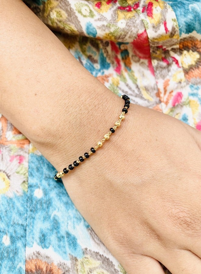 JHB Gold plated Beads and Black bead Hand Mangalsutra Bracelet for Women - Image 4