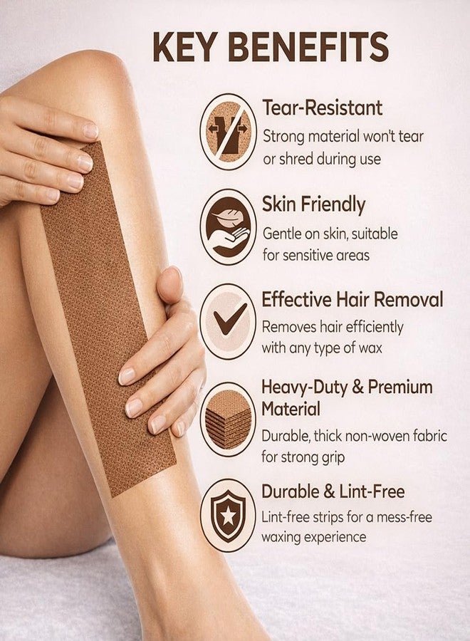 SWASUM Wax Strips for Women & Men | 70 Pcs Large Non-Woven Hair Removal Strips | Disposable Waxing Sheets for Full Body | Salon Quality Wax Strips for Legs, Arms & Underarms, (Brown) - Image 3
