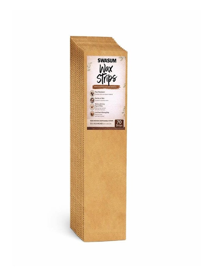SWASUM Wax Strips for Women & Men | 70 Pcs Large Non-Woven Hair Removal Strips | Disposable Waxing Sheets for Full Body | Salon Quality Wax Strips for Legs, Arms & Underarms, (Brown) - Image 1