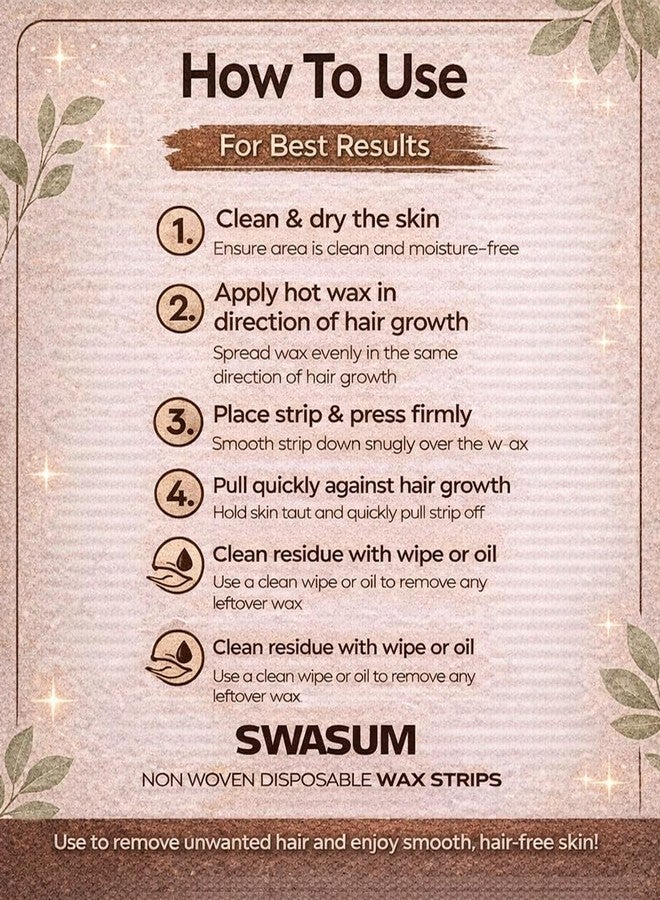 SWASUM Wax Strips for Women & Men | 70 Pcs Large Non-Woven Hair Removal Strips | Disposable Waxing Sheets for Full Body | Salon Quality Wax Strips for Legs, Arms & Underarms, (Brown) - Image 4