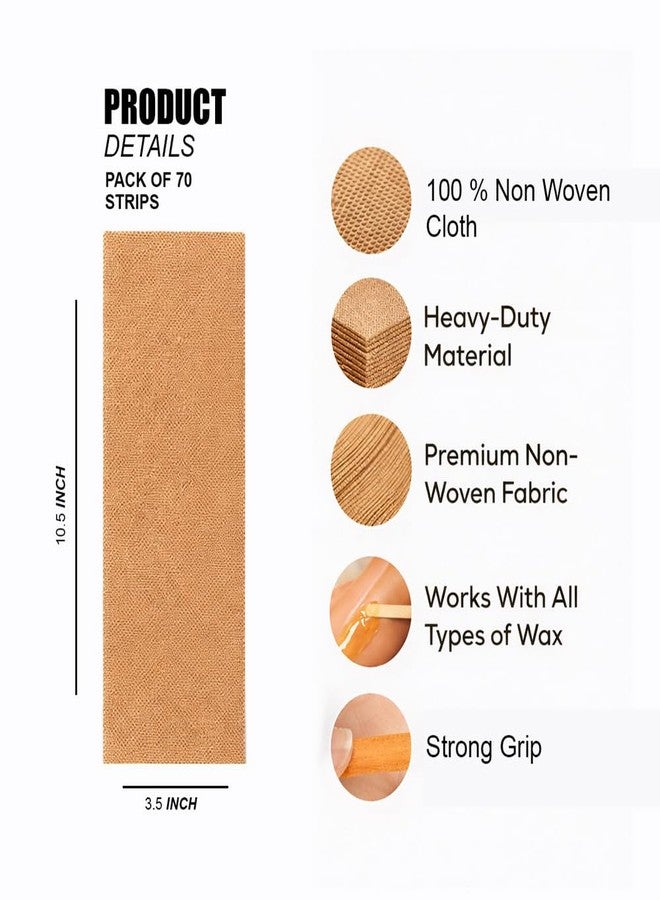 SWASUM Wax Strips for Women & Men | 70 Pcs Large Non-Woven Hair Removal Strips | Disposable Waxing Sheets for Full Body | Salon Quality Wax Strips for Legs, Arms & Underarms, (Brown) - Image 2