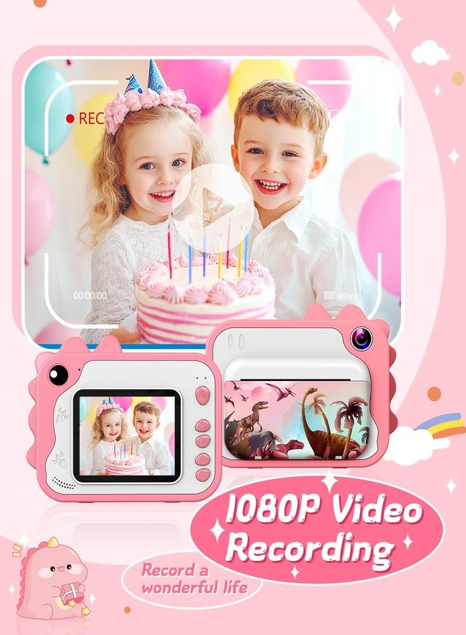 Usteetic Kids Camera Instant Print, Dinosaur Instant Print Camera for Kids with 1080P Video, 32GB SD Card, 240 Photos, Christmas Birthday Gifts for Boys Girls Ages 3-12 (Pink) - Image 3