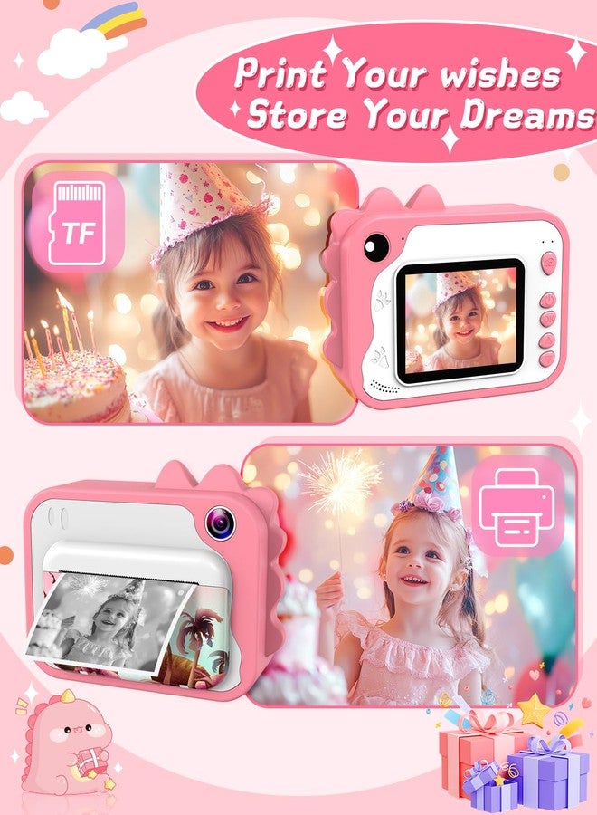 Usteetic Kids Camera Instant Print, Dinosaur Instant Print Camera for Kids with 1080P Video, 32GB SD Card, 240 Photos, Christmas Birthday Gifts for Boys Girls Ages 3-12 (Pink) - Image 2