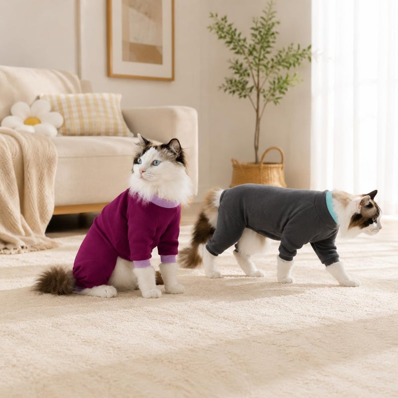 ADNIKIA Cat Hair Sticky Onesie, Prevent Hair Loss Cat Pajamas, Long Sleeves Anti-Licking & Skin Disease Recovery Suit for Cats, Sphynx Clothes Costumes Outfits for Pet - Image 4
