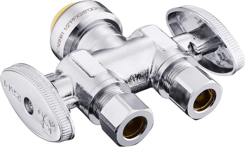EFIELD (Pack of 2) Push Fit 1/2" x Dual 3/8" OD Compression Straight Stop Valve 1/4 Turn with a Disconnect Clip Tool,(PF-VALVE039-2PCS) - Image 2