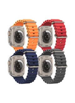 YOMNA 4 Pack Ocean Band Compatible with Apple Watch Ultra Band 49mm 45mm 44mm 42mm Men Women, Soft Silicone Sport Band Replacement Strap for Apple Watch Ultra iWatch Series 8 7 SE 6 5 4 3 2 1
