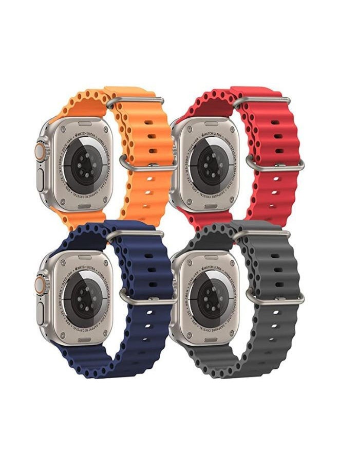 YOMNA - YOMNA 4 Pack Ocean Band Compatible with Apple Watch Ultra Band 49mm 45mm 44mm 42mm Men Women, Soft Silicone Sport Band Replacement Strap for Apple Watch Ultra iWatch Series 8 7 SE 6 5 4 3 2 1 - Image 1