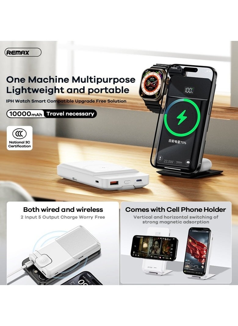 REMAX 5-in-1 Wireless Charger Stand Powerbank – 10000mAh Portable Power Bank with Fast Charging, Magnetic Phone Holder, Watch & Earbuds Charging for Travel  - Image 2
