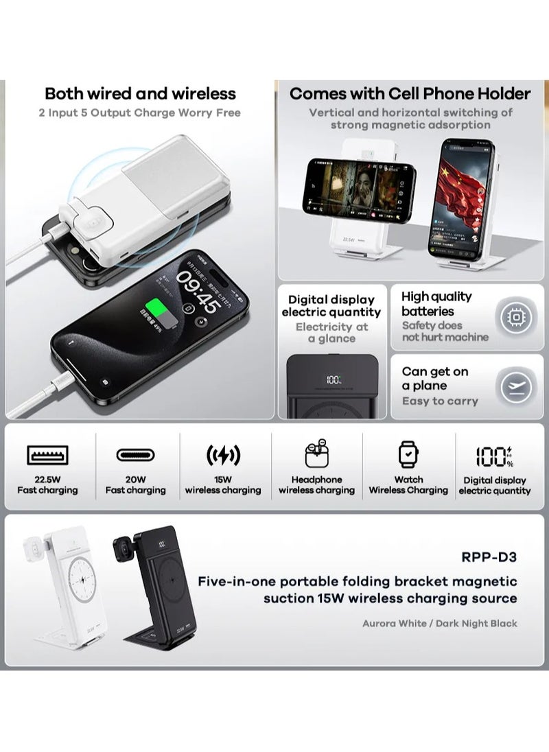 REMAX 5-in-1 Wireless Charger Stand Powerbank – 10000mAh Portable Power Bank with Fast Charging, Magnetic Phone Holder, Watch & Earbuds Charging for Travel  - Image 3