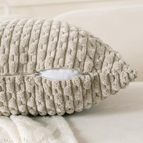 Cozoomy Set of 4 Beige Brown Coffee Decorative Throw Pillow Covers 18x18 Inch Corduroy Pillow Covers for Bed Couch Sofa Living Room Soft Square Cushion Cases - Image 4