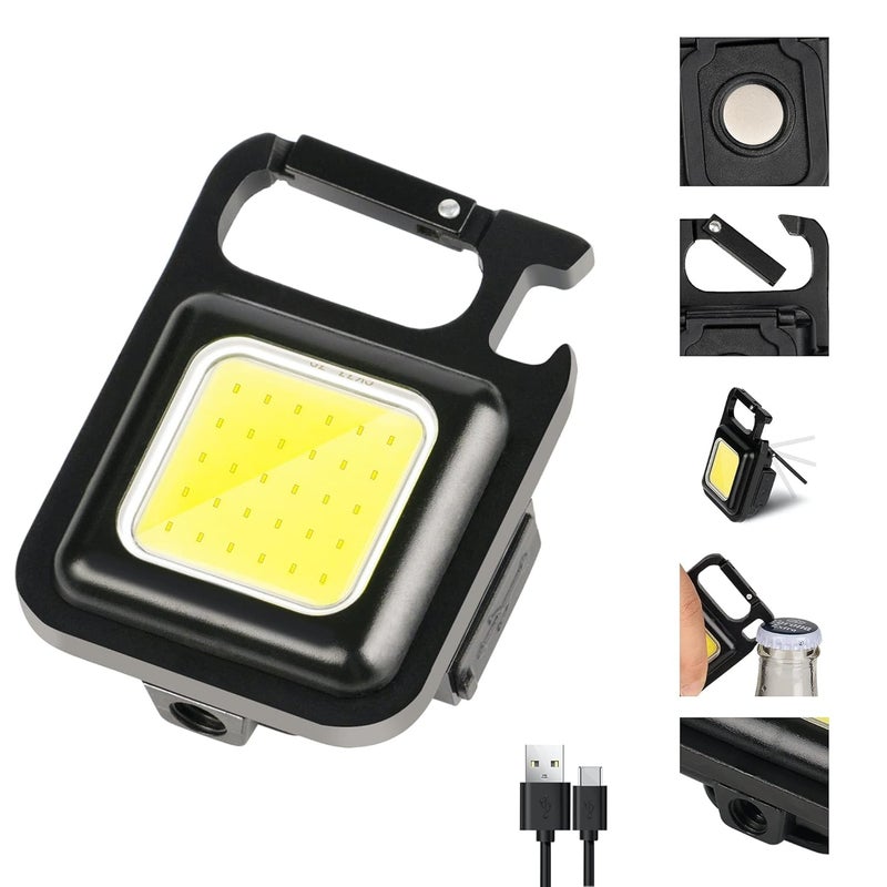 Careflection COB Small Flashlights, 800Lumens Bright Rechargeable Keychain Mini Flashlight 3 Light Modes Portable Pocket Light with Folding Bracket Bottle Opener and Magnet Base for Fishing, Walking and Camping - Image 1