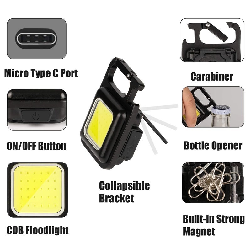 Careflection COB Small Flashlights, 800Lumens Bright Rechargeable Keychain Mini Flashlight 3 Light Modes Portable Pocket Light with Folding Bracket Bottle Opener and Magnet Base for Fishing, Walking and Camping - Image 4