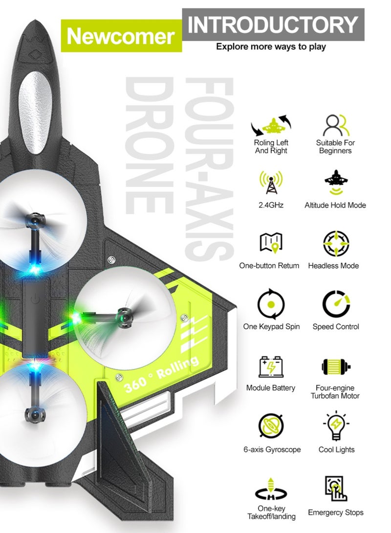 HouDeOS RC Remote Control Airplane 2.4G Remote Control Fighter Drone Hobby Plane Glider Airplane EPP Foam Toys RC Drone Kids Gift Green - Image 3