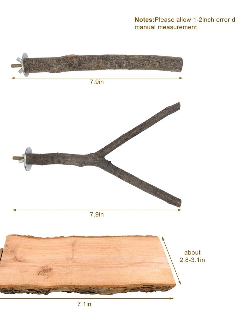 KASTWAVE 4 Pack Natural Wood Bird Perch Parrot Stand Branches Fork Toys, Pet Bird Cage Wooden Hanging Perch Platform Hammock Swing Toy for Small Parakeets, Budgies, Cockatiels, Conures, Macaws, Finches - Image 2