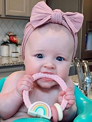 Itzy Ritzy Silicone Teether with Rattle; Rattle Teether Features Rattling Sound, Two Silicone Teething Rings and Raised Texture to Soothe Gums; Ages 3 Months and Up (Pink Rainbow) - Image 3