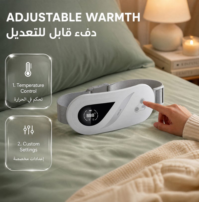 GREEN LION Portable Menstrual Heating Pad with 4 Heating & Vibration Modes, Electric Cordless Heated Waist Belt, 4000mAh Battery, Adjustable Belt (70-120cm), USB-C Charging, 3-8 Sec Heat-Up, Silent Operation – White - Image 4